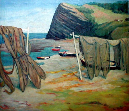 Gaspe Fishing
                      Nets and Boat on Shore