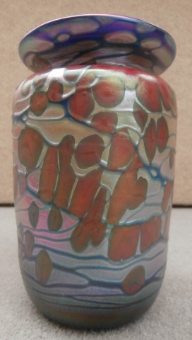 Purple rim red feathered blue small vase