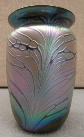 Butterfly vase with purple rim