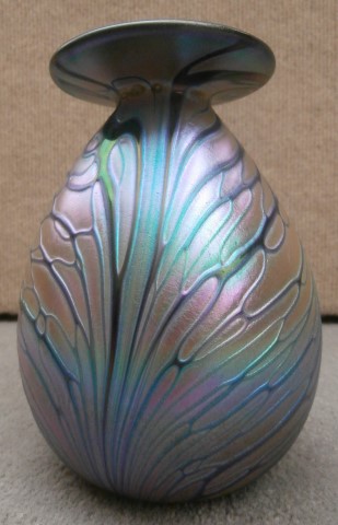 Irridescent butterfly wings mini vase with
                      gold rim