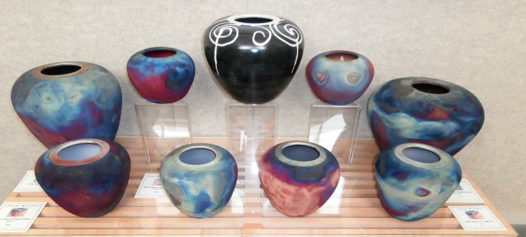 Leslie Mitchell Studio Ceramics Column Vase Raku Vase Les Mitchell Pottery Studio Pottery Art Pottery