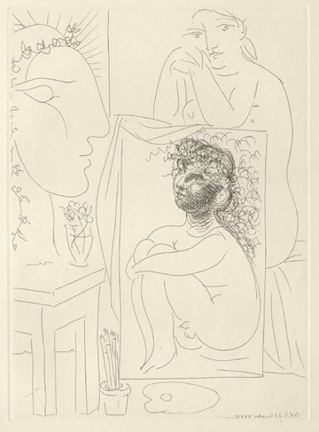 Modèle, tableau et sculpture, 21.3.1933 (Seated model with painting and sculpted head)