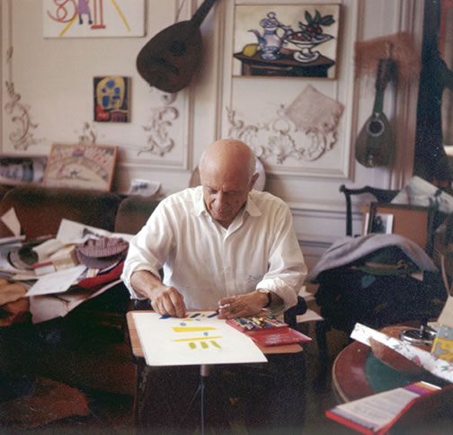 Picasso
                      in studio, 1956