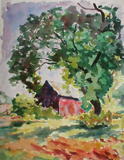 Barn And Great Green Tree