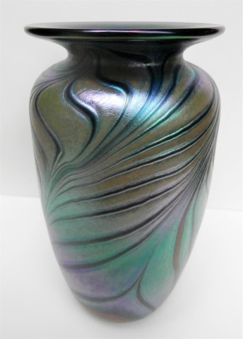 Feathered large blue vase