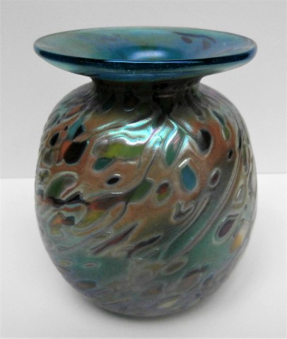 Multicolored mini vase with turquoise rim