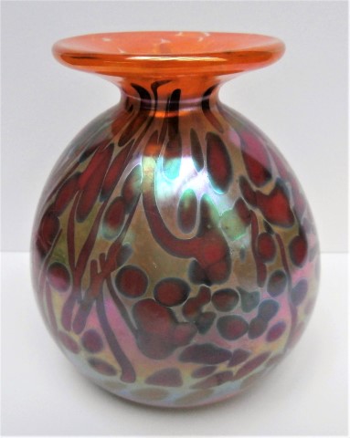 Orange rim with
                      red forms mini vase