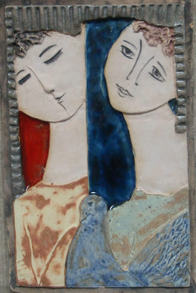 Two figures with dove