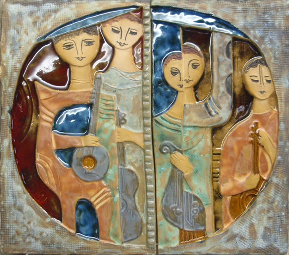 Musicians in Oval Two Panels